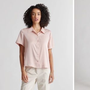 Quince Washable Stretch Silk Short Sleeve Blouse